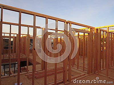 Rooms frame of Second floor of a wooden house under construction Stock Photo