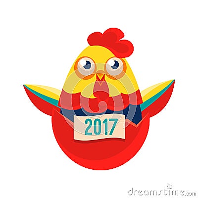 Rooster Cartoon Character Hatching From The Egg,Cock Representing Chinese Zodiac Symbol Of New Year 2017 Vector Illustration