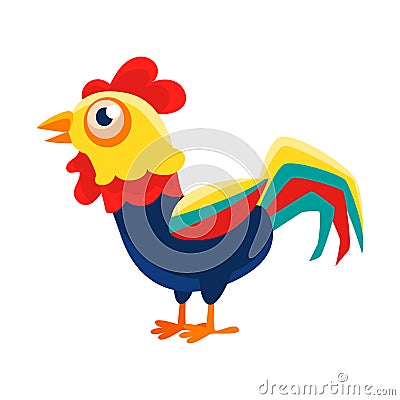 Rooster Cartoon Character Standing Calm,Cock Representing Chinese Zodiac Symbol Of New Year 2017 Vector Illustration