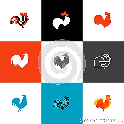 Rooster and cock. Flat design style vector illustrations set of Vector Illustration