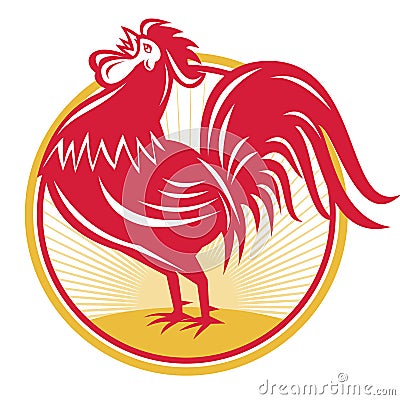 Rooster Cockerel Crowing Retro Vector Illustration