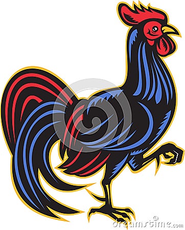 Rooster cockerel side woodcut Stock Photo