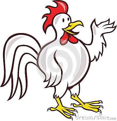 Rooster Cockerel Waving Hello Cartoon Vector Illustration