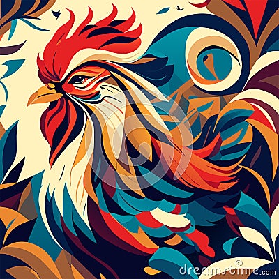 Rooster. Colorful rooster on abstract background. Vector illustration. Generative AI Vector Illustration