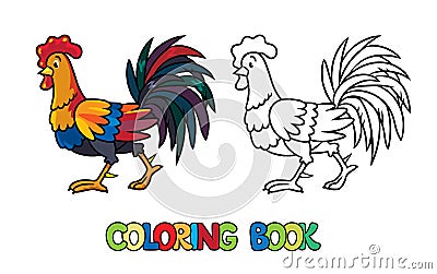 Funny rooster. Farm animals coloring book series Vector Illustration