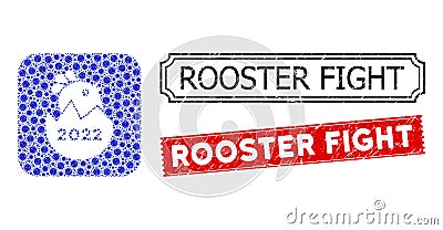 Rooster Fight Textured Rubber Stamps and Contagious Subtracted Mosaic 2022 Hatch Chick Stock Photo