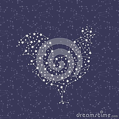 Rooster - Happy new year 2017 symbol on sky background. Vector Illustration