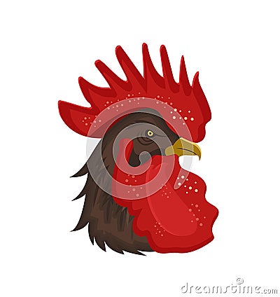 Rooster head with red comb isolated on white background. Creative vector illustration. Logo or emblem design element. Vector Illustration