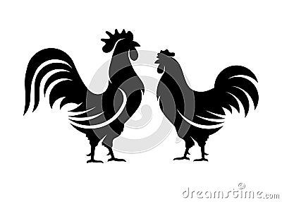 rooster and hen vector silhouette Vector Illustration