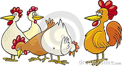 Rooster and hens Vector Illustration