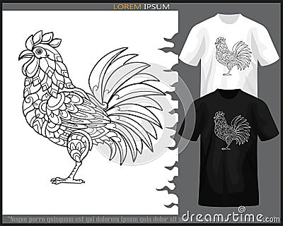 rooster mandala arts isolated on black and white t shirt Vector Illustration