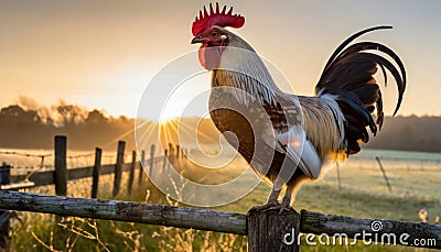 Rooster ready to make his call early in the morning Stock Photo