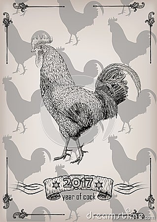 Rooster red chicken cockerel new year symbol 2017 graphic c Vector Illustration