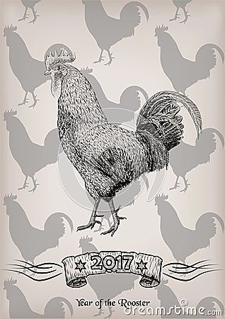 Rooster red chicken cockerel new year symbol 2017 graphic c Vector Illustration