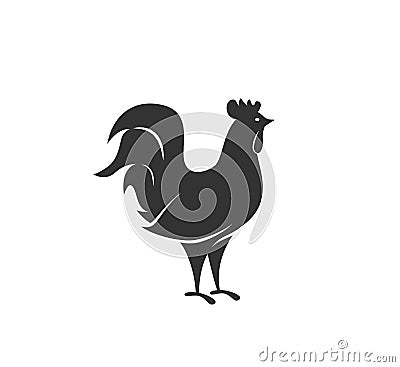 Rooster silhouette vector illustration. Black and white cockerel logo in simple flat style. Isolated on white background Vector Illustration