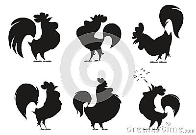 Rooster silhouettes on the white background Vector Illustration