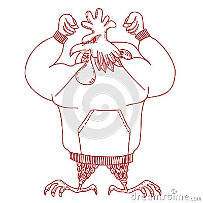 Rooster strong power vector hand drawn illustration isolated on white. Muscle rooster in casual sport clothes design Vector Illustration