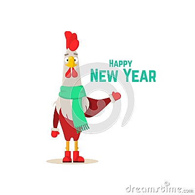 Rooster, symbol of 2017 on the Chinese calendar. Cartoon Illustration