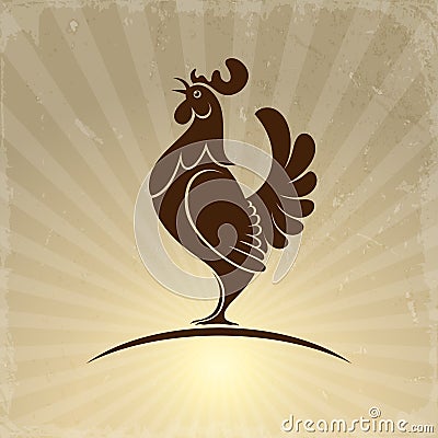 Rooster Symbol on Retro Background Vector Illustration