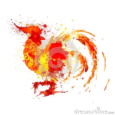 Rooster symbol of year 2017 made of colorful grunge splashes Vector Illustration