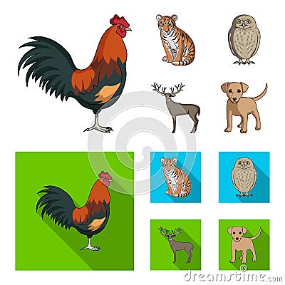 Rooster, tiger, deer, owl and other animals.Animals set collection icons in cartoon,flat style vector symbol stock Vector Illustration