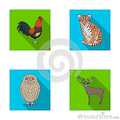 Rooster, tiger, deer, owl and other animals.Animals set collection icons in flat style vector symbol stock illustration Vector Illustration