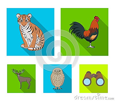 Rooster, tiger, deer, owl and other animals.Animals set collection icons in flat style vector symbol stock illustration Vector Illustration