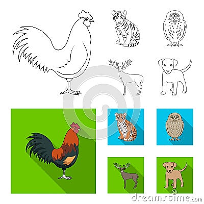 Rooster, tiger, deer, owl and other animals.Animals set collection icons in outline,flat style vector symbol stock Vector Illustration