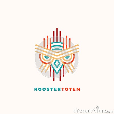 Rooster Totem Abstract Vector Sign, Emblem or Logo Template. Colorful Line Style Geometry Emblem. Vector Illustration