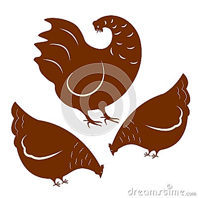 Rooster and two hens Vector Illustration