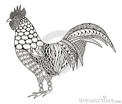 Rooster zentangle stylized, vector, illustration, pattern, freehand pencil, hand drawn. black and white. Ornate. Zen art. Vector Illustration