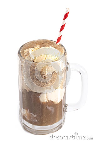 A Root Beer Float Isolated on a White Background Stock Photo