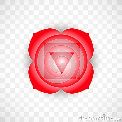 Root chakra Muladhara in red color isolated on transparent background. Isoteric flat icon. Geometric pattern. Vector Illustration