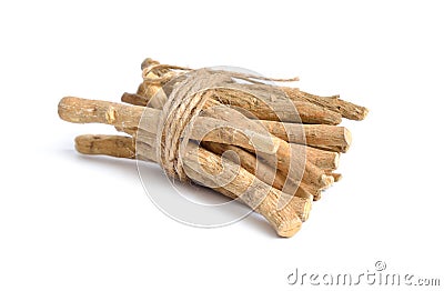 Root Withania somnifera, known commonly as ashwagandha, Indian ginseng, poison gooseberry or winter cherry Stock Photo