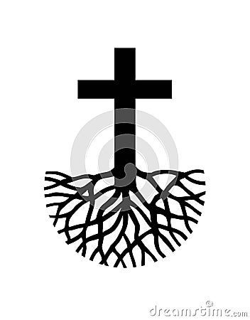 Cross of Jesus Christ with roots. Vector Illustration