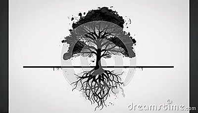 Rooted Family: A Minimalistic Imagery of a Tree Holding Up Its Roots, Made with Generative AI Stock Photo