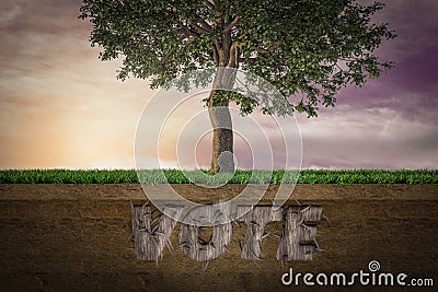 Rooted in the voting letter shape demonstrating Environmental election concept. 3D illustration. Cartoon Illustration