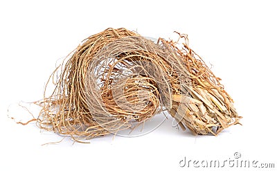 Roots of Chrysopogon zizanioides, commonly known as vetiver. Isolated on white background Stock Photo