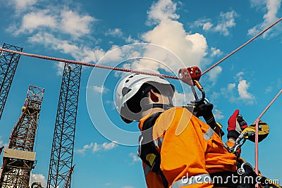 Rope access Abseiling from a height Stock Photo