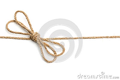 Rope with bow, bowknot, isolated on white Stock Photo