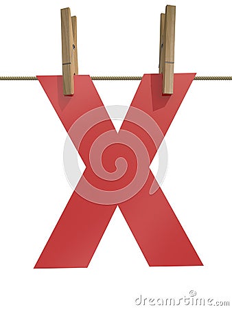 Rope with clothespin and letter x Cartoon Illustration