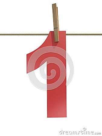 Rope with clothespin and number 1 Cartoon Illustration