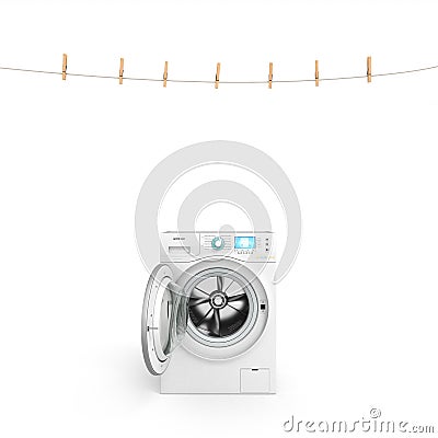Rope with clothespins hanging Stock Photo