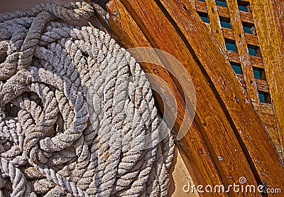 Rope detail on the boat deck Stock Photo