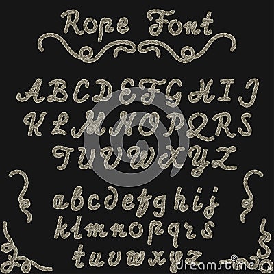 Rope font, nautical hand written Letters Vector Illustration