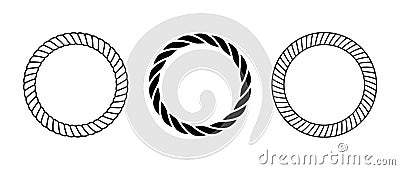 Rope frame set. Round cord border collection. Circle rope wreath loop. design, frame. Chain, braid or plait border Vector Illustration