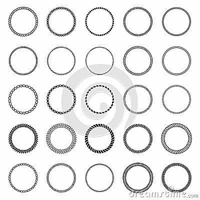 Rope frame. Set of round vector frames from nautical rope. Round marine rope for decoration Vector Illustration