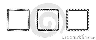 Set of rope frames. Squared cord border collection. Rectangular rope loop pack. Chain, braid or plait border bundle Vector Illustration