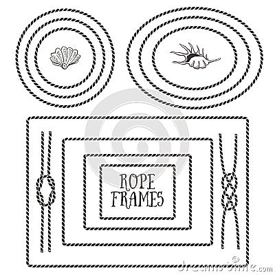 Rope frames, borders, knots. Hand drawn decorative elements Vector Illustration