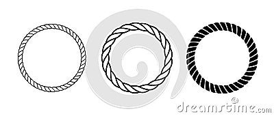 Rope frames set. Round cord borders collection. Circle rope wreath loop frames. Chain, braid or plait border bundle Vector Illustration
